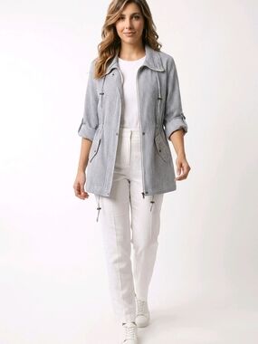 AMX Women's Blue & White Striped  Utility Jacket Size LG Costal Cottagecore